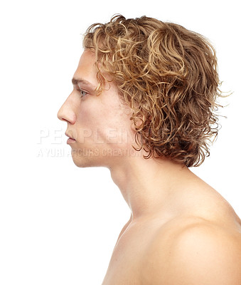 Buy stock photo A cropped shot of an expressionless young man, isolated on white