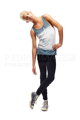 Buy stock photo Young teenager, studio or portrait with attitude, fashion and gen z aesthetic or confident by white background. Isolated guy, model or teen with trendy clothes, lifestyle or youth culture by backdrop