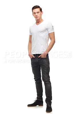 Buy stock photo A full length portrait of a confident young man isolated on white