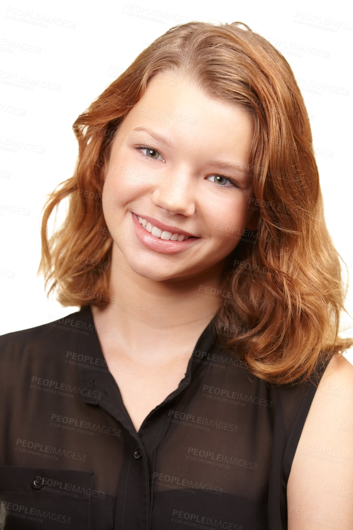 Buy stock photo Portrait, studio and teen girl in casual fashion with smile, confidence and relax with positive attitude. Pride, cool style and natural face of happy teenager student isolated on white background.