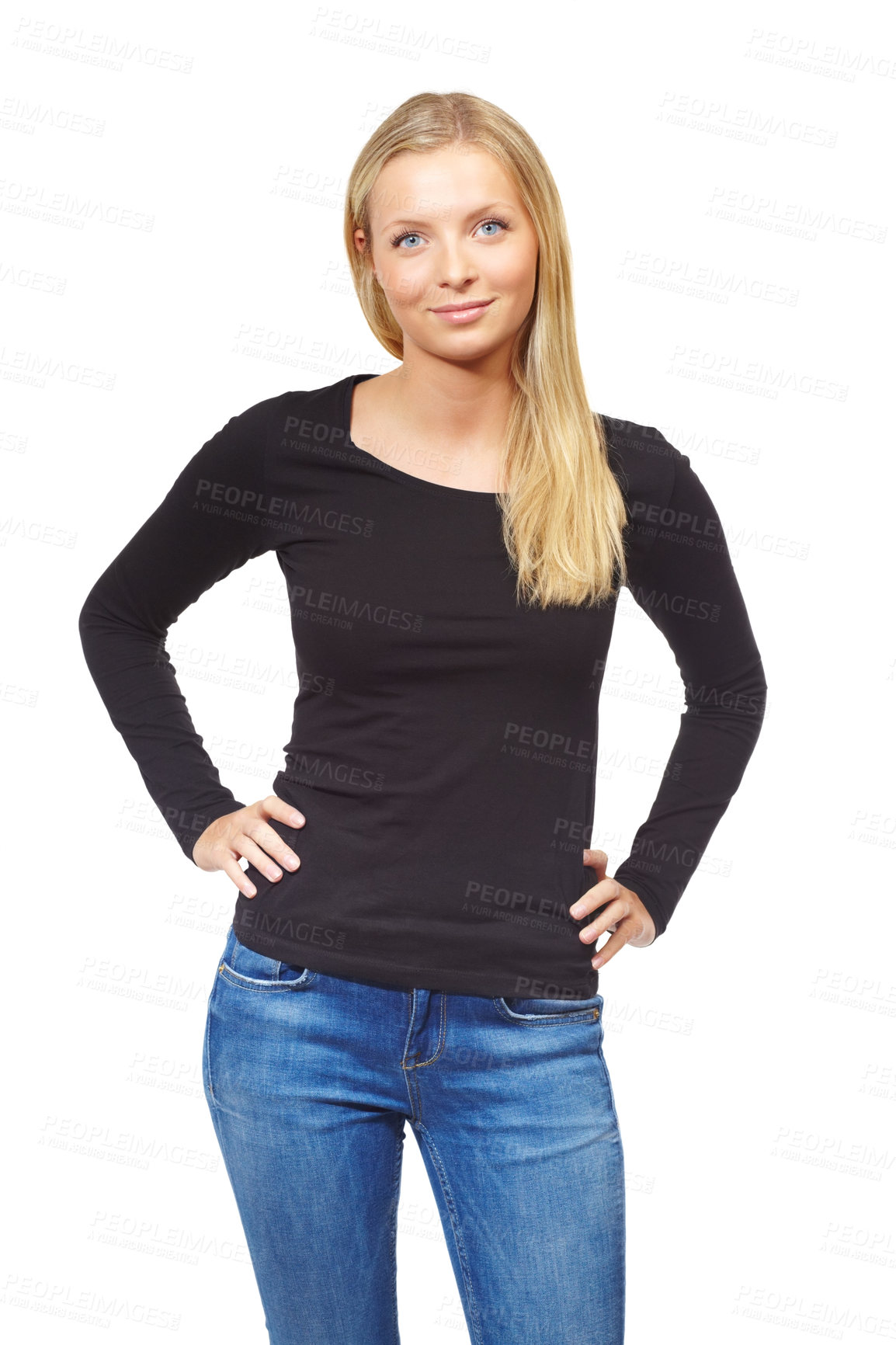 Buy stock photo Woman, portrait and fashion confidence in studio with style on white background for mockup space, casual or positivity. Female person, model and face with outfit pride in Canada, cool or relaxing