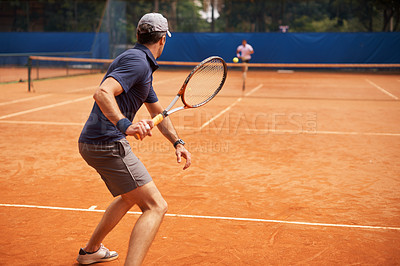 Buy stock photo Two male tennis players on the court