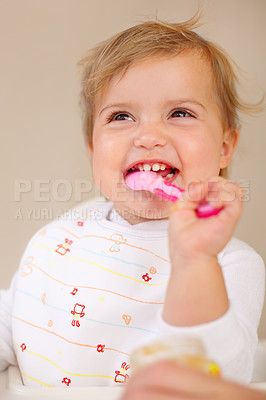 Buy stock photo Cropped shot of a baby boy at home