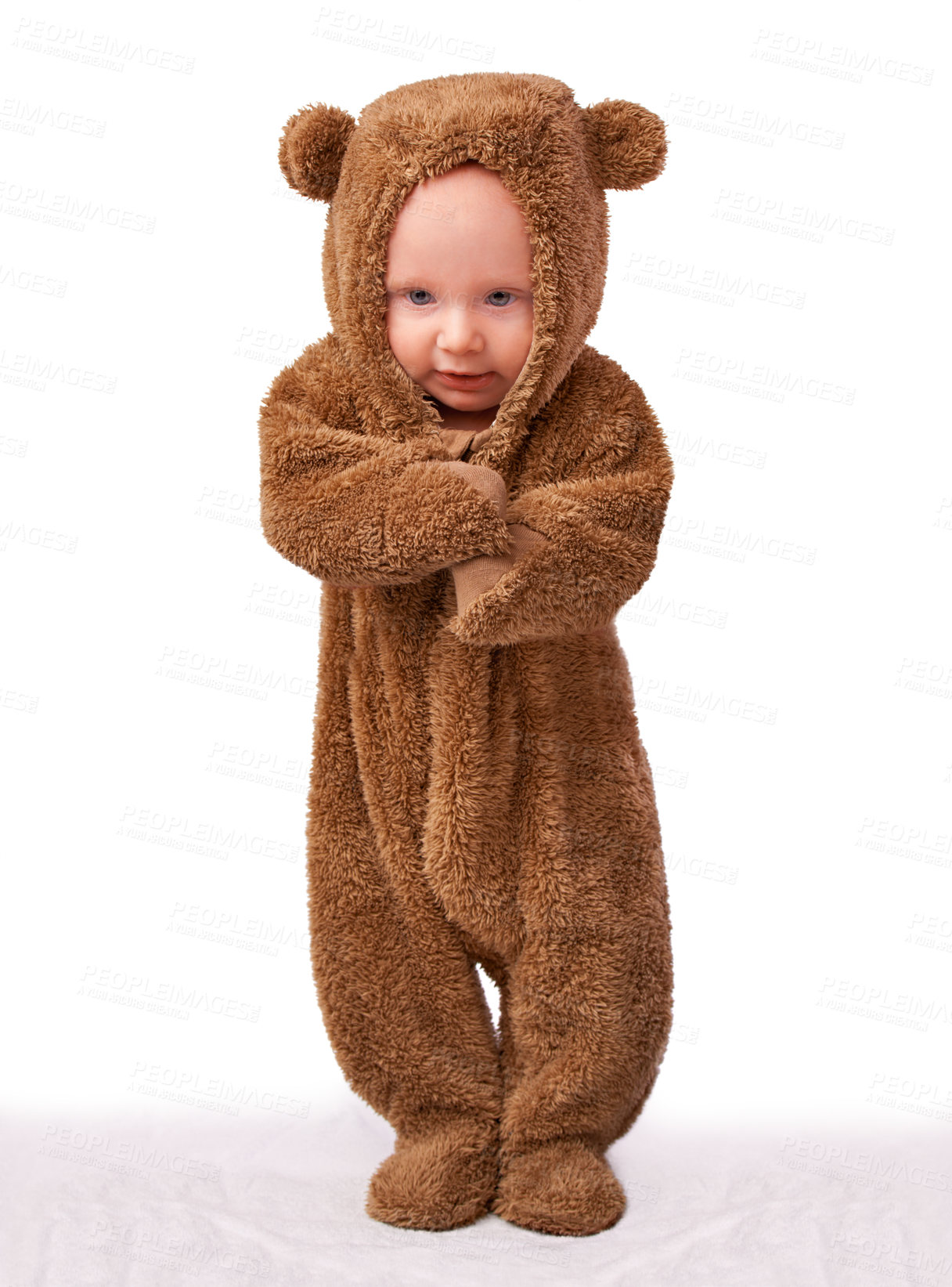 Buy stock photo Studio shot of a little boy dressed up as a teddy bear