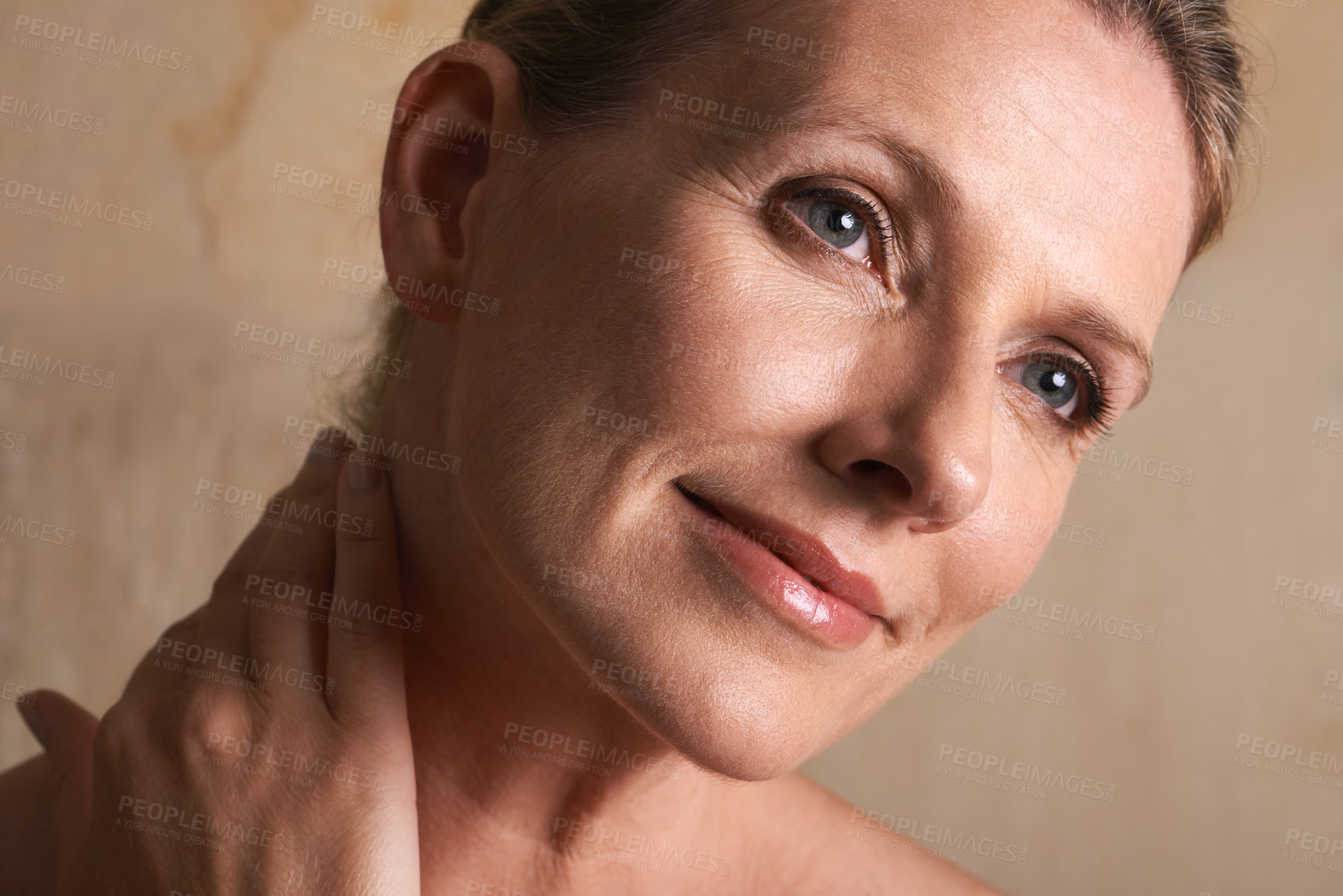 Buy stock photo Studio shot of a mature woman with beautiful skin