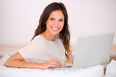 Buy stock photo Cropped shot of a gorgeous young woman on a couch