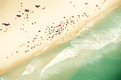 Buy stock photo A aerial view of the beaches in Rio de Janeiro, Brazil