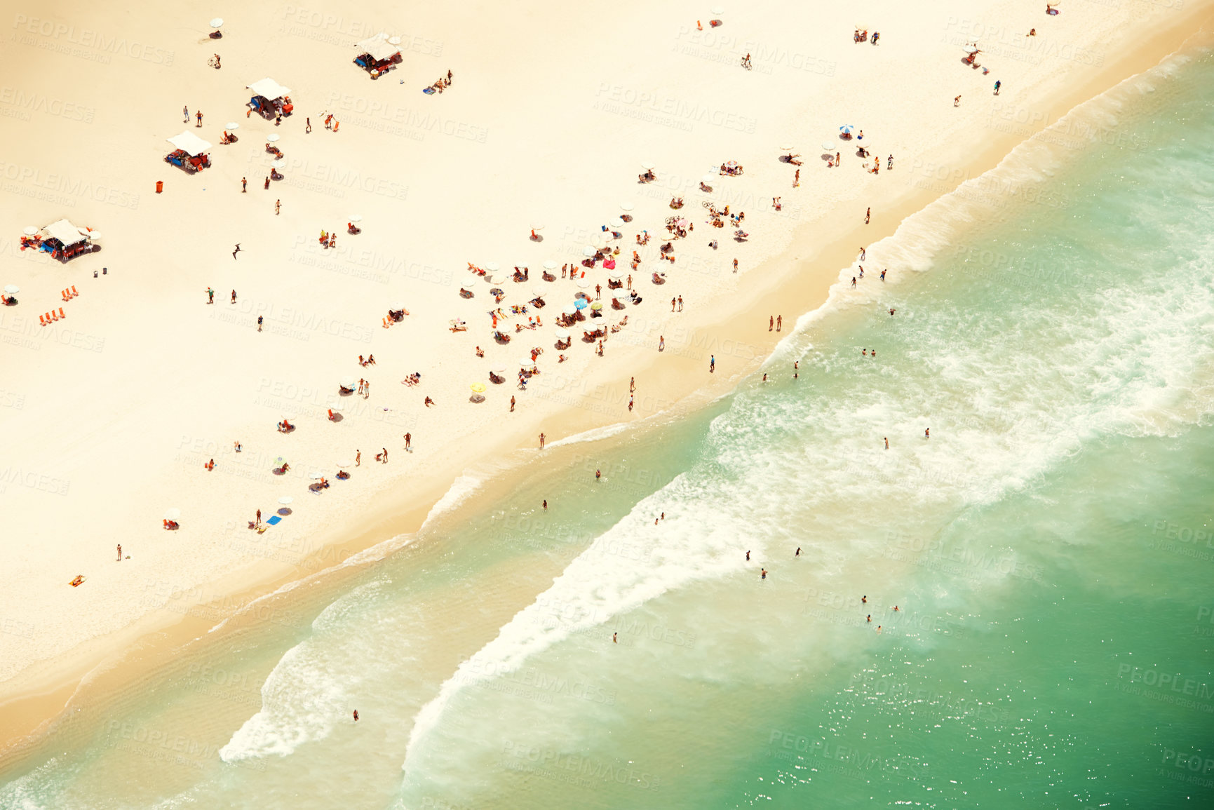 Buy stock photo A aerial view of the beaches in Rio de Janeiro, Brazil