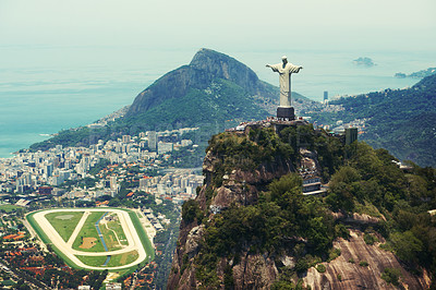 Buy stock photo Shot of the Christ the Redeemer monument in Rio de Janeiro, Brazil