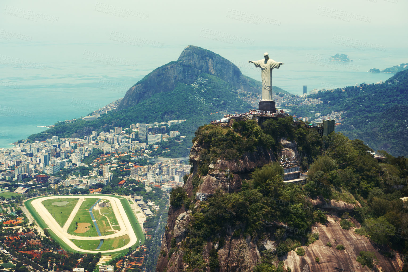 Buy stock photo Shot of the Christ the Redeemer monument in Rio de Janeiro, Brazil