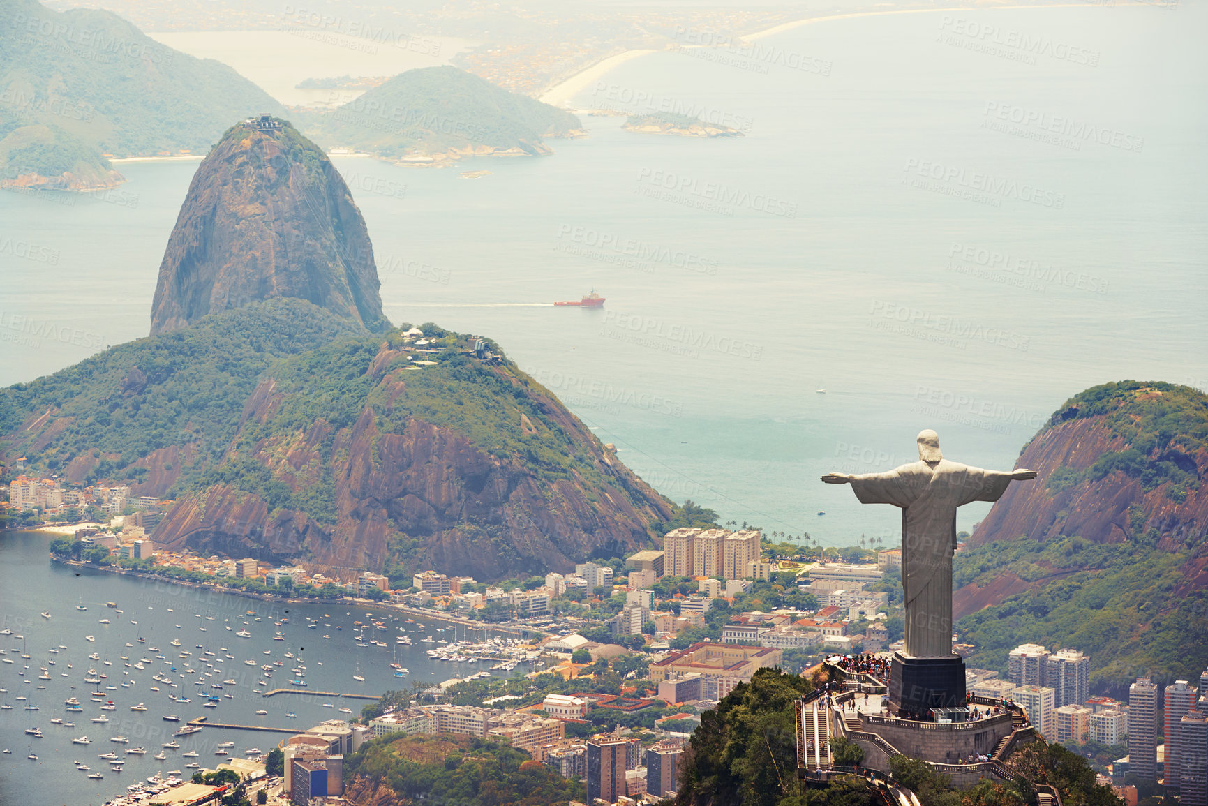 Buy stock photo Shot of the Christ the Redeemer monument in Rio de Janeiro, Brazil