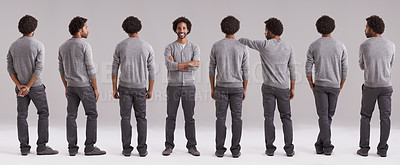 Buy stock photo Studio shot of a confident man standing out from a group of clones