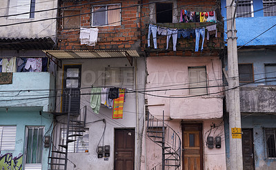 Buy stock photo Facade of a run-down apartment block