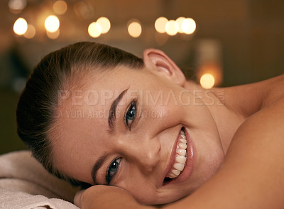 Buy stock photo Closeup shot of a young woman relaxing during a spa treatment