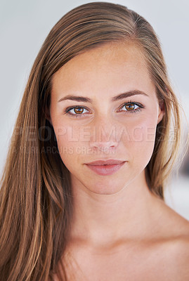 Buy stock photo Close up of a pretty woman with long straight hair