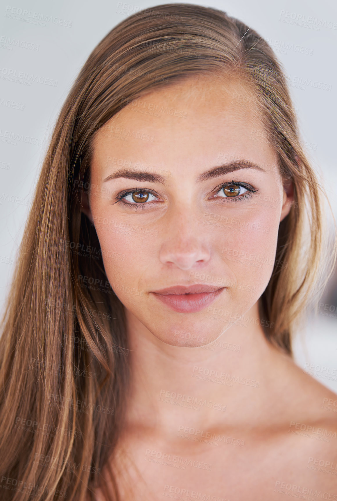 Buy stock photo Close up of a pretty woman with long straight hair