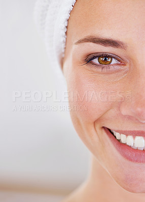 Buy stock photo Close up of half of a woman's face