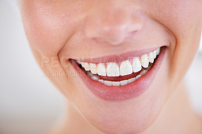 Buy stock photo Close up of a woman's sparkling teeth