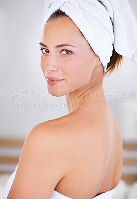 Buy stock photo Cropped shot of a beautiful woman during her morning beauty routine