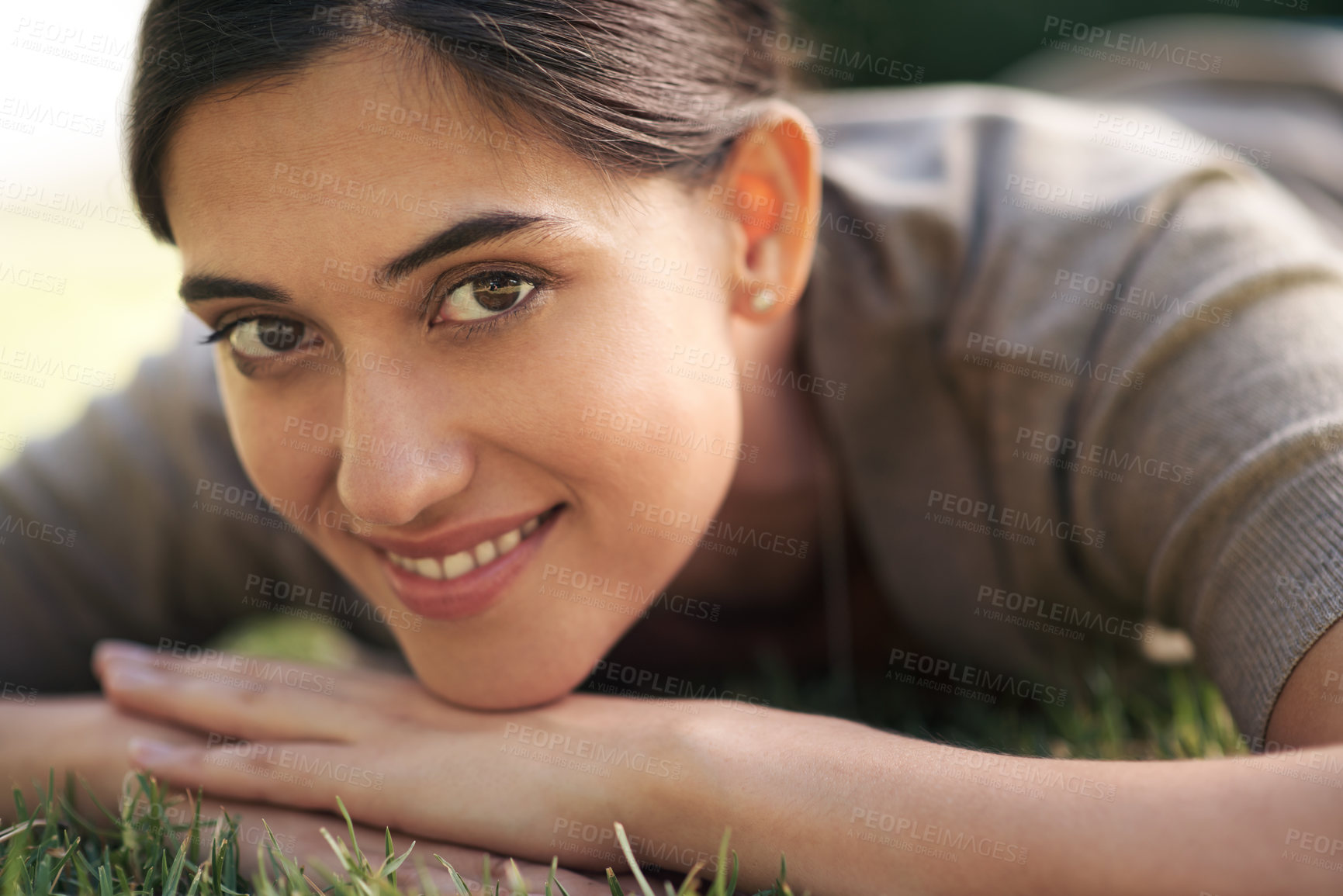 Buy stock photo A young woman enjoying the outdoors