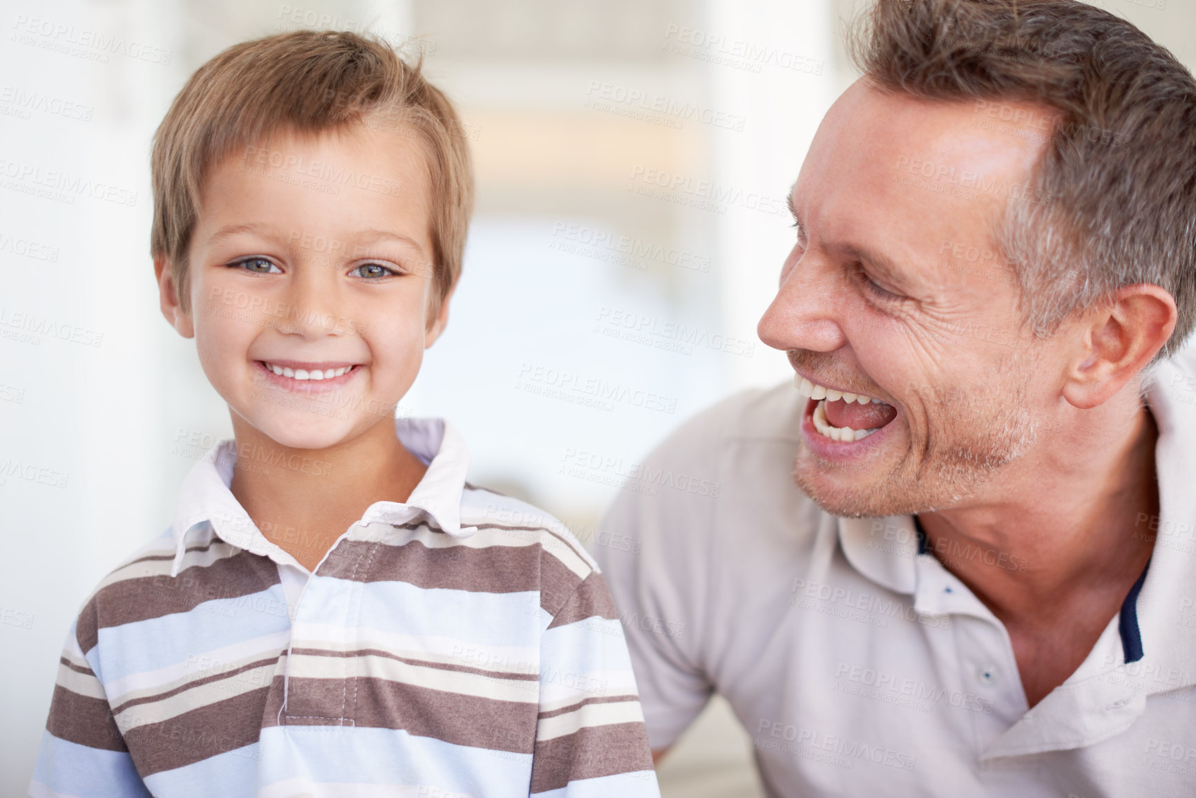 Buy stock photo Portrait of a happy father and son