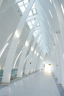 Buy stock photo Shot of the interior of a building looking down it's isle