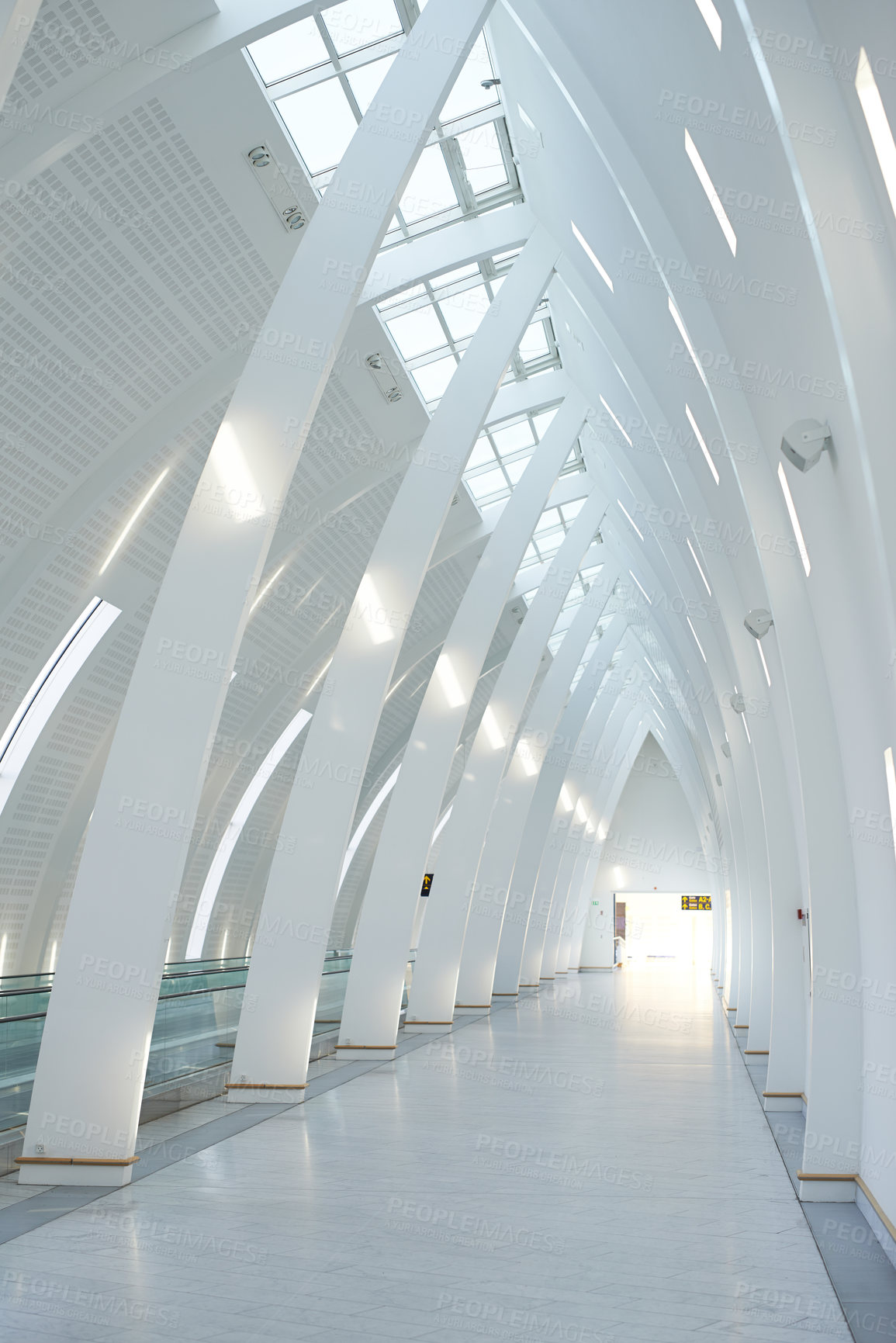 Buy stock photo Shot of the interior of a building looking down it's isle