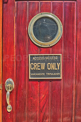 Buy stock photo Shot of a wooden door on a boat