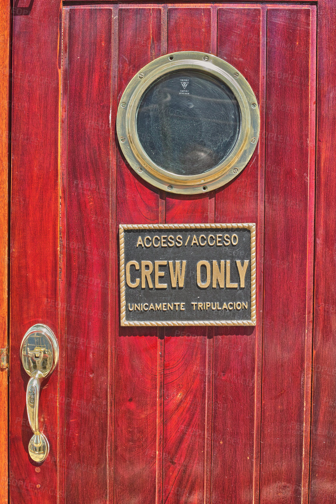 Buy stock photo Shot of a wooden door on a boat
