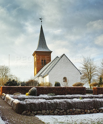 Buy stock photo Shot of an historical church in a quaint little village