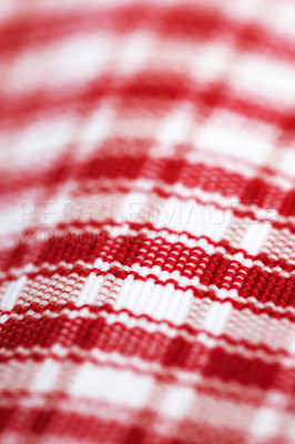 Buy stock photo Checkered, cloth and closeup on textile with pattern, color or cotton fabric of picnic blanket. Plaid, tablecloth and lines in motif or traditional style, aesthetic or material with woven detail