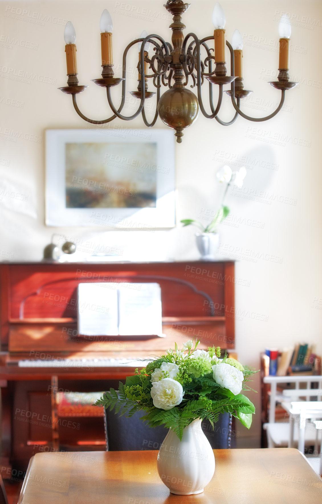 Buy stock photo A warm photo of flower and dinning room (Danish)