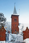A photo of a Danish Church in winter