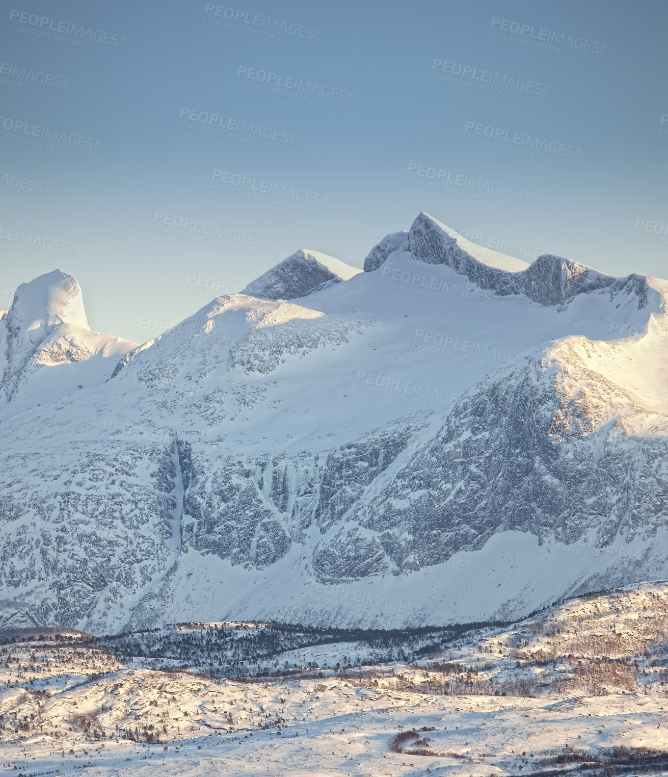 Buy stock photo A beautiful view of snow-capped mountains