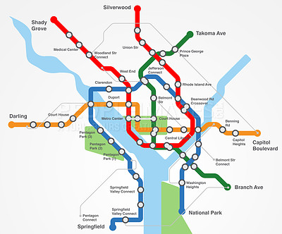 Buy stock photo Transport, train railway and map of metro for navigation, travel and underground infrastructure in city. Chart, subway transportation and diagram for urban journey, route or itinerary for location