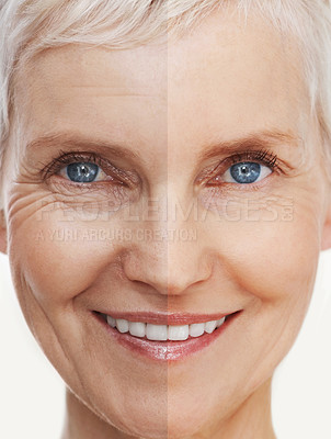 Buy stock photo Before and after shot of a beautiful senior woman's face