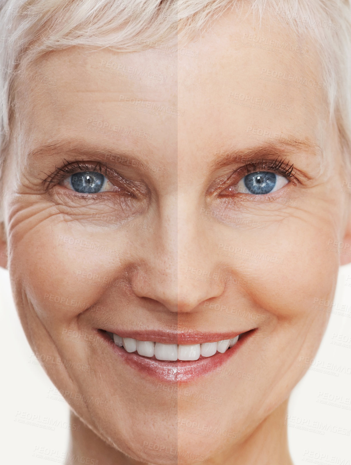 Buy stock photo Before and after shot of a beautiful senior woman's face