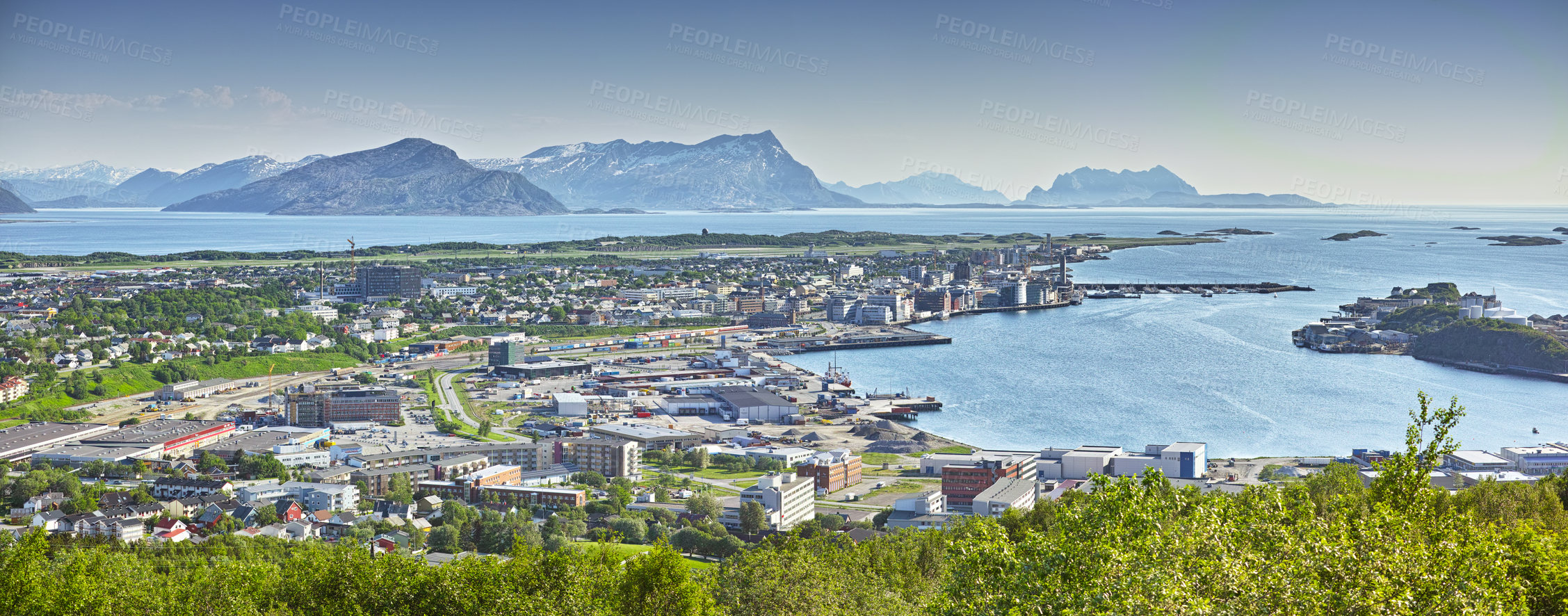 Buy stock photo The city of Bodoe in Norway on a sunny day