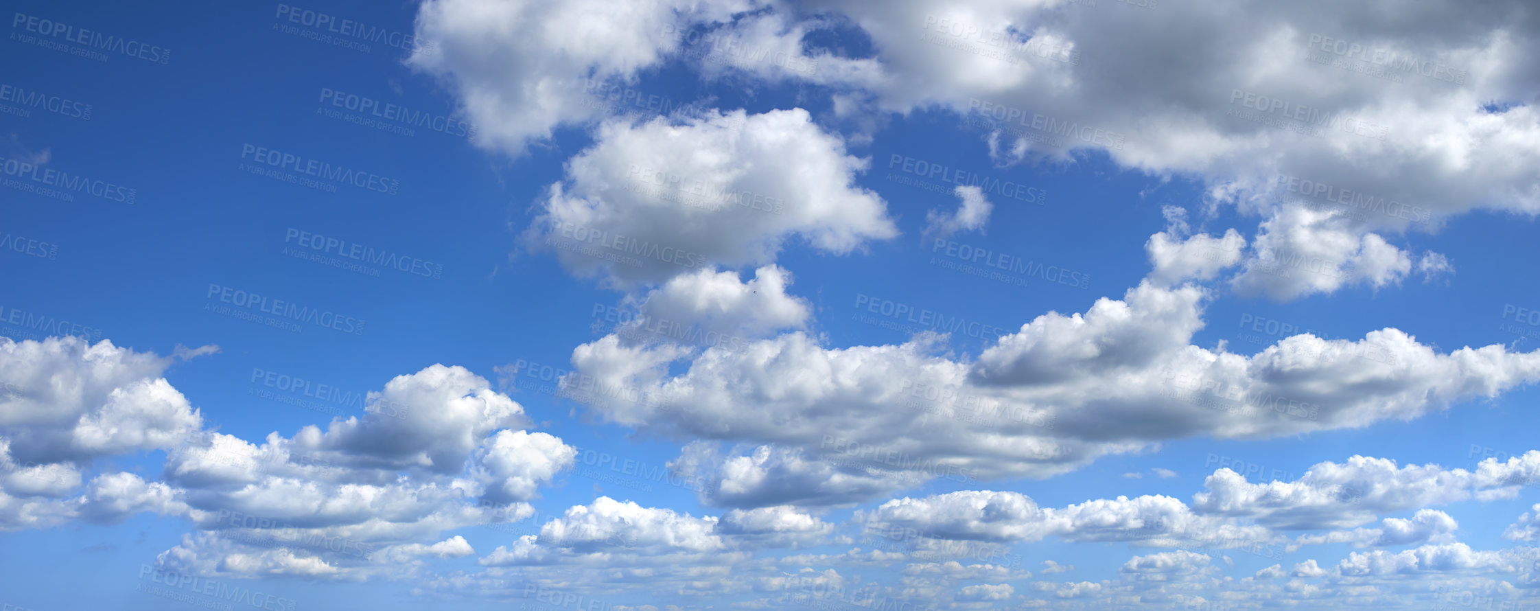 Buy stock photo Blue sky, cloud and banner with weather of nature, outdoor climate or natural scenery in the air. Landscape with clean ozone, view or skyline of heaven, condensation or cloudy day in the atmosphere