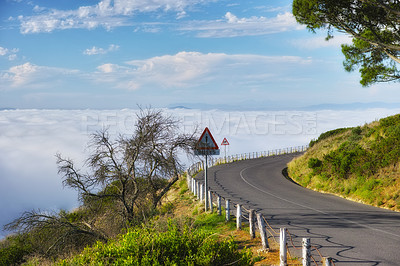 Buy stock photo Road, nature and travel landscape, direction and destination with asphalt and highway in South Africa. Environment, street and location with journey and traveling view outdoor with horizon and path