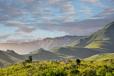 Buy stock photo Lush valleys and hills in South Africa