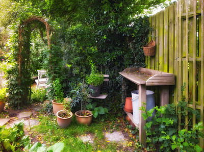 Buy stock photo A gardener's corner in a domestic garden