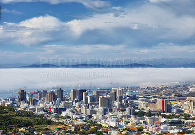 Buy stock photo Cape Town seen from a high angle