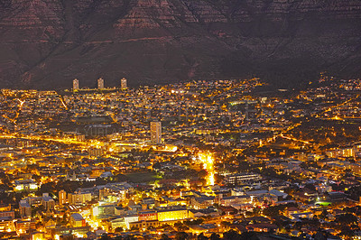 Buy stock photo City lights of Cape Town at night