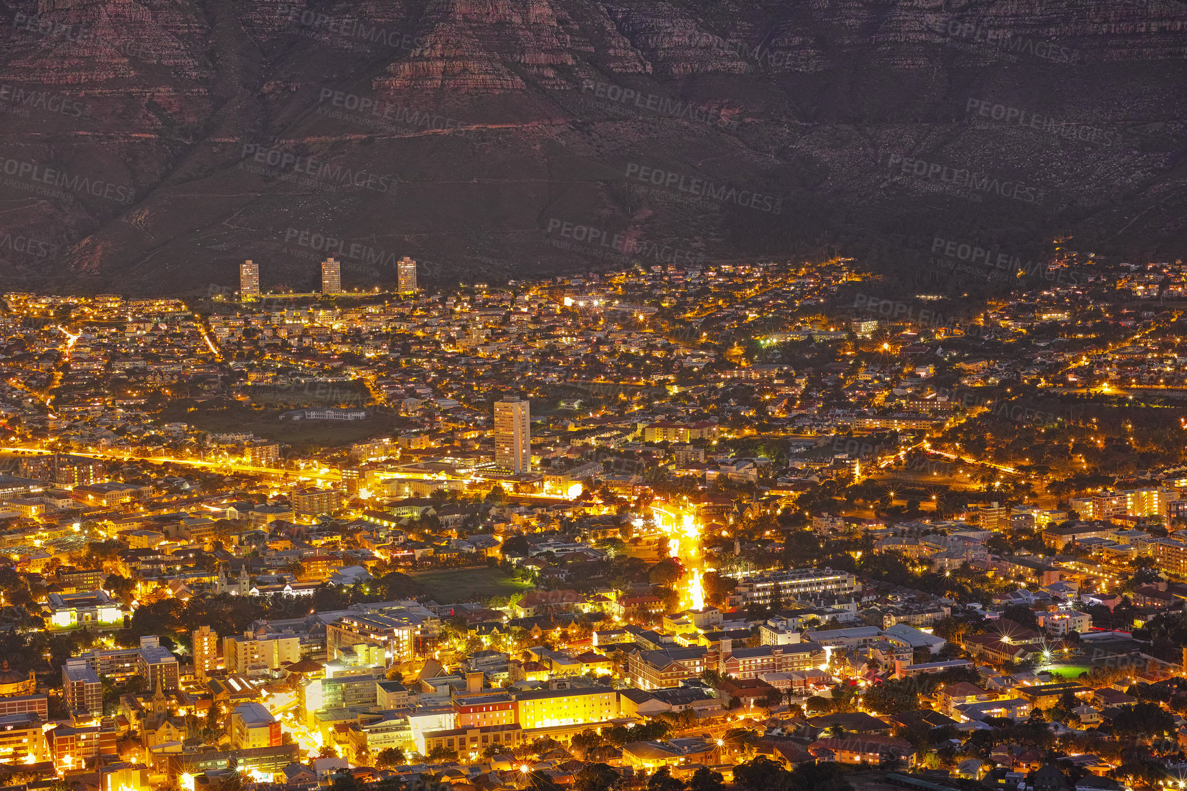 Buy stock photo City lights of Cape Town at night