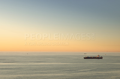 Buy stock photo A ship on the horizon on a calm ocean