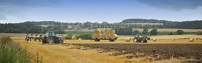 Buy stock photo Tractors and hay on a farm