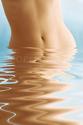 Buy stock photo Girl standing in water with animated water in front of her - cropped