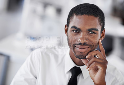Buy stock photo Cropped portrait of a confident young businessman