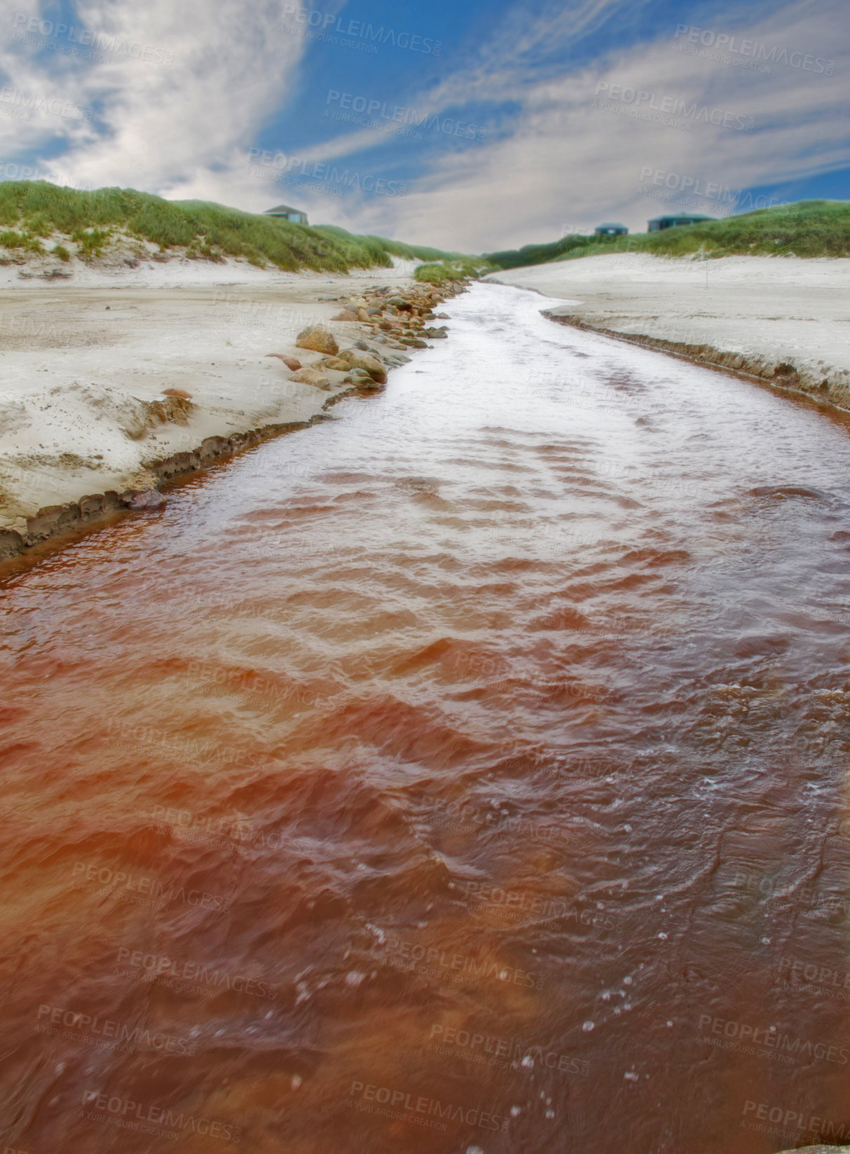 Buy stock photo River, nature and landscape of water stream, abstract and scenic with texture or ripples in environment for ecosystem. Moving liquid, sea or lake with natural resource, element and landscape outdoor